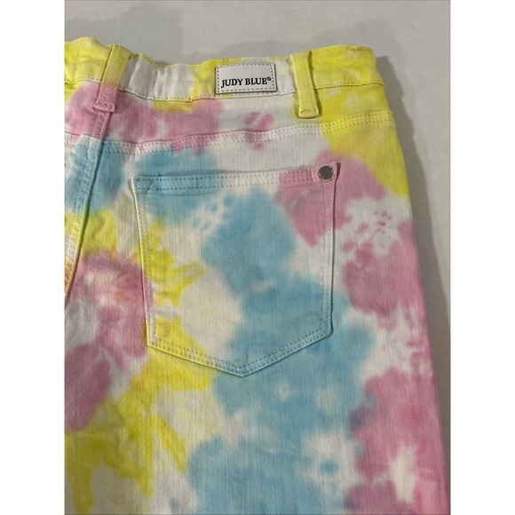 JUDY BLUE Stretch Denim Shorts Pastel Tie Dye Cut Off Raw Hem Women's SZ MED - Picture 11 of 16